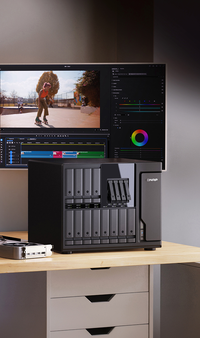 TVS-h1677AX hybrid HDD and U.2 SSD bays